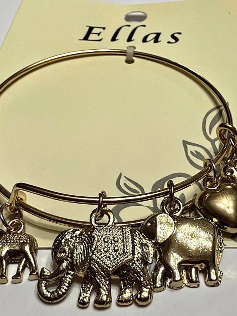 Ellas Elephant Charm Expandable Bangle Bracelet Gold NWT